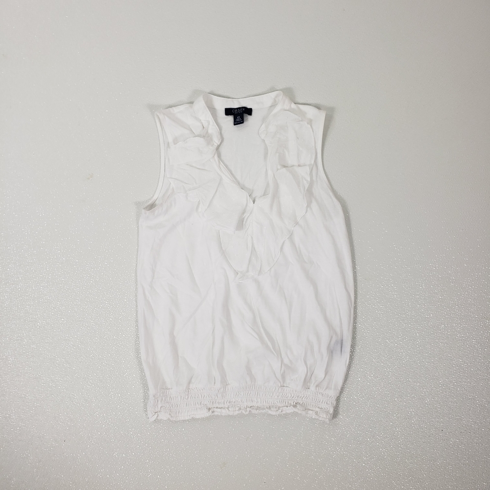 Chaps White Ruffle V-neck Top - Picture 2 of 5